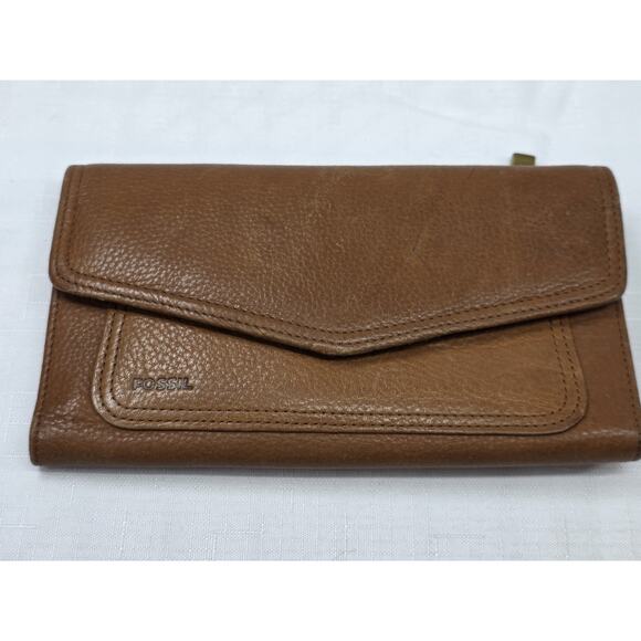 Vintage Fossil Leather Trifold Wallet Camel Brown With Checkbook Cover Slim - Picture 4 of 15